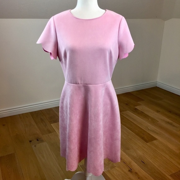 NEW Pappagallo Faux Suede Scalloped Dress Pink - Picture 3 of 9